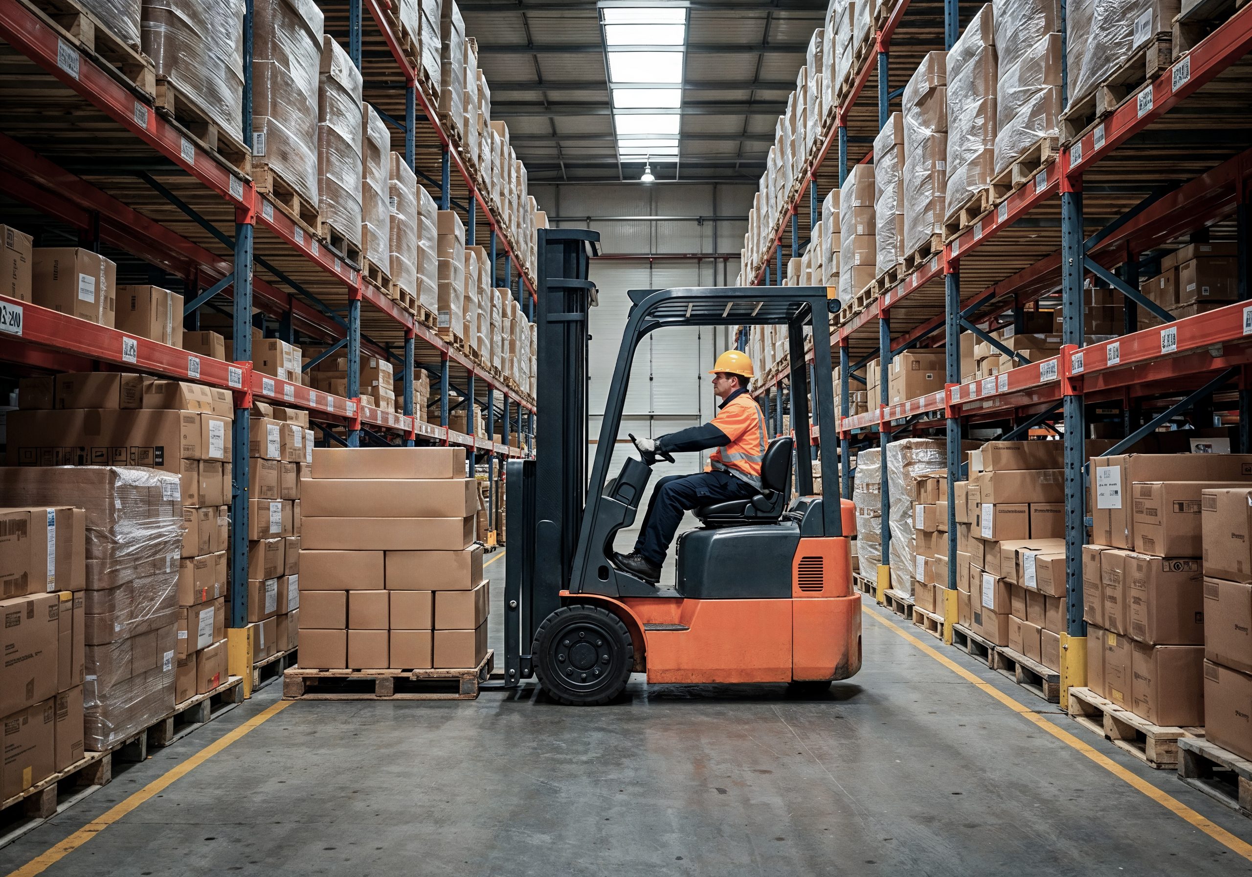 Depoda forklift ile güvenli yük taşıma